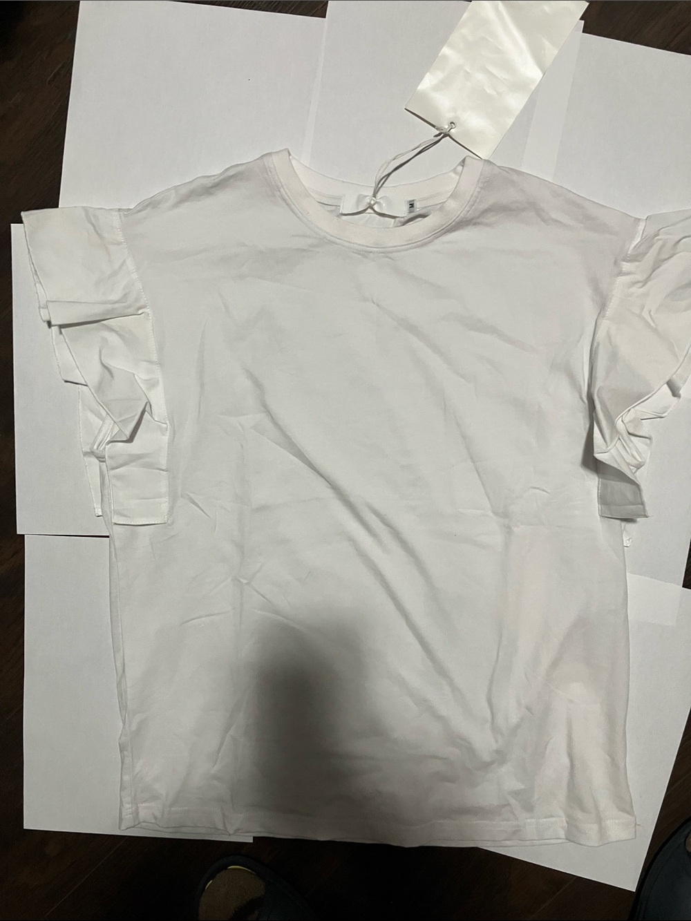Ruffle Sleeve Short-Sleeve Tee - White